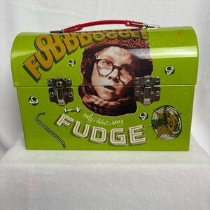 A Christmas Story Oh Fudge Carry All Tin Tote Green Metal Lunchbox